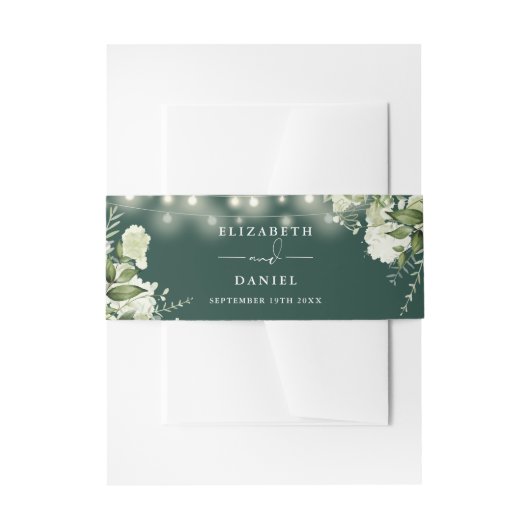 Emerald Greenery String Lights Wedding Einladungsbanderole (Vorderseite Beispiel)