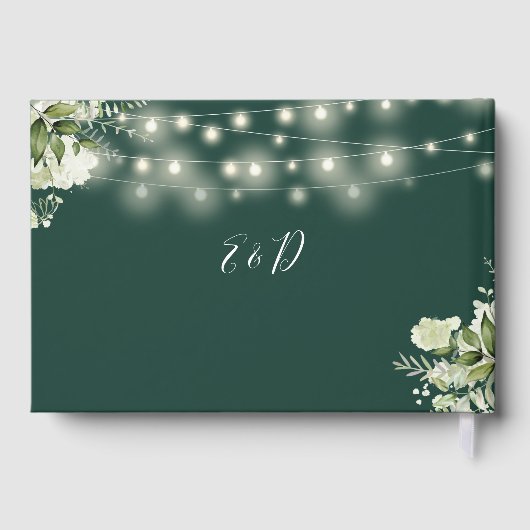 Emerald Greenery String Lights Wedding Gästebuch (Rückseite)