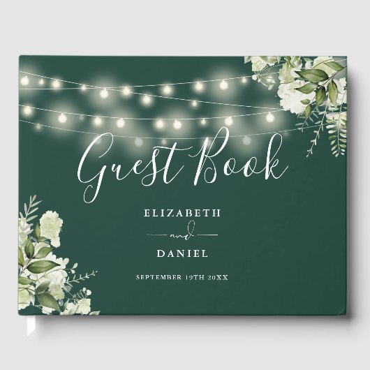 Emerald Greenery String Lights Wedding Gästebuch (Vorderseite)