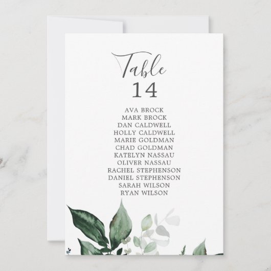 Emerald Greenery Tischnummer Seating Chart Cards (Vorderseite)