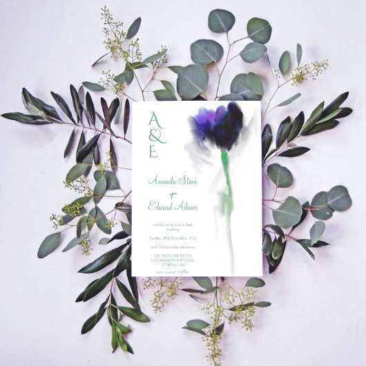 Emerald Greenery Tulip Floral Monogram Wedding Einladung