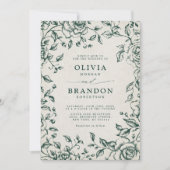 Emerald Greenery Vintag Botanical Simple Wedding Einladung (Vorderseite)
