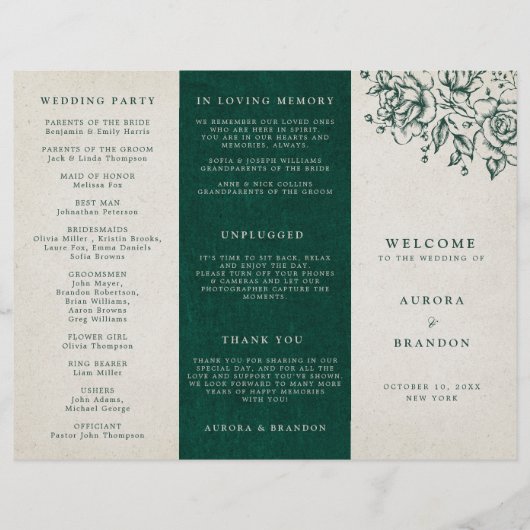 Emerald Greenery Vintag Botanical Wedding Program (Vorderseite)