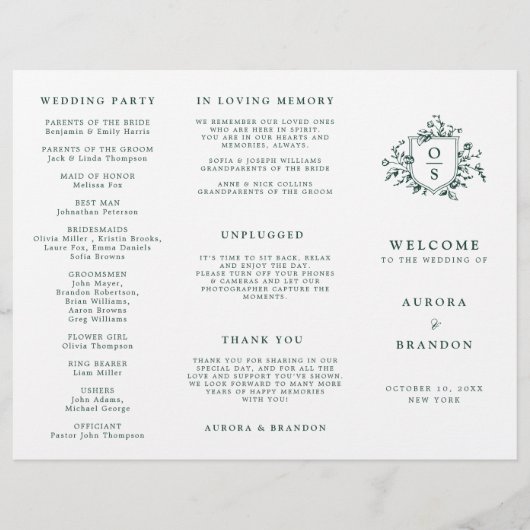 Emerald Greenery Vintag Botanical Wedding Program (Vorderseite)