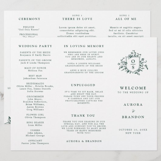 Emerald Greenery Vintag Botanical Wedding Program (Vorne/Hinten)