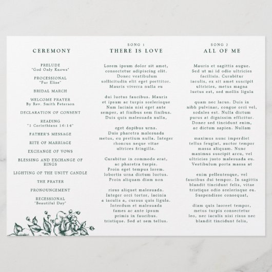 Emerald Greenery Vintag Botanical Wedding Program (Rückseite)