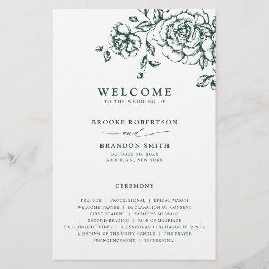 Emerald Greenery Vintag Botanical Wedding Program (Vorderseite)