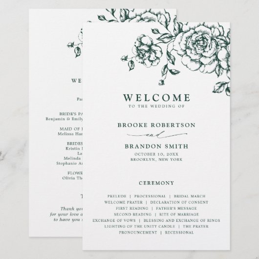 Emerald Greenery Vintag Botanical Wedding Program (Vorne/Hinten)