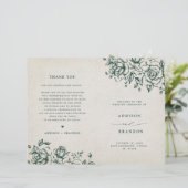 Emerald Greenery Vintag Botanical Wedding Program (Stehend Vorderseite)