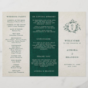 Emerald Greenery Vintag Botanical Wedding Program