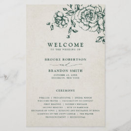 Emerald Greenery Vintag Botanical Wedding Program