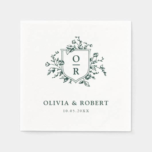 Emerald Greenery Vintag Botanische Blumenhochzeit Serviette (Vorderseite)