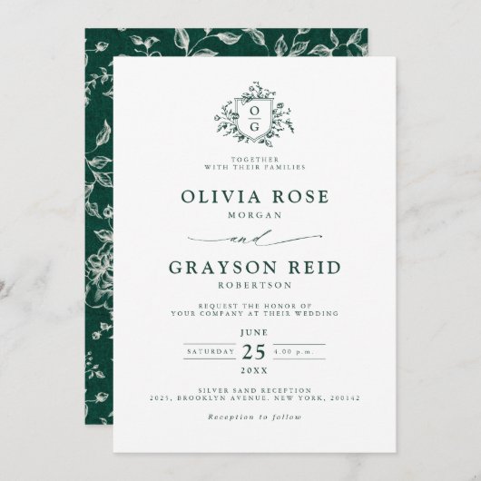 Emerald Greenery Vintag Botanische Hochzeit Einladung (Vorne/Hinten)