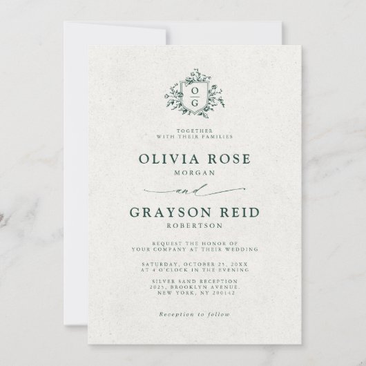 Emerald Greenery Vintag Botanische Hochzeit Einladung (Vorderseite)