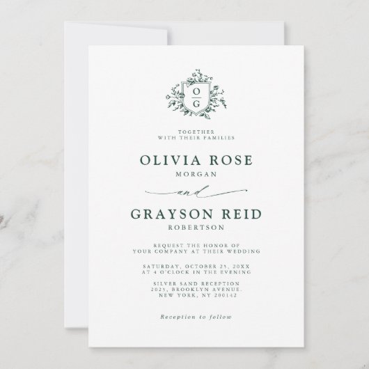 Emerald Greenery Vintag Botanische Hochzeit Einladung (Vorderseite)