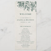 Emerald Greenery Vintag Botanische Hochzeit Programm (Vorderseite)