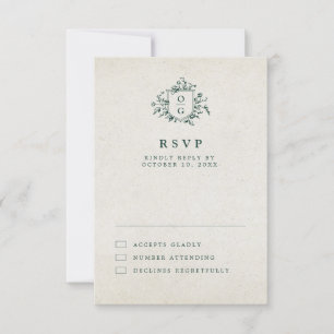 Emerald Greenery Vintag Botanische Hochzeit RSVP Karte