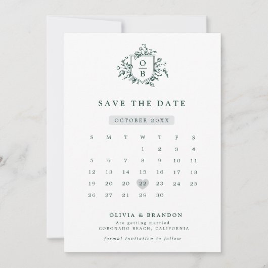 Emerald Greenery Vintag Botanische Hochzeit Save The Date (Vorderseite)