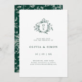 Emerald Greenery Vintag Botanische Hochzeit Save The Date (Vorne/Hinten)
