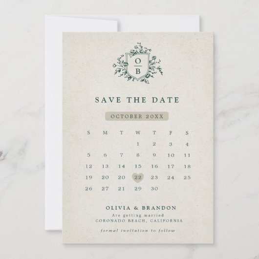 Emerald Greenery Vintag Botanische Hochzeit Save The Date (Vorderseite)
