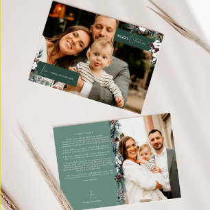 Emerald Greenery Vintag Family Newsletter Foto Feiertagskarte