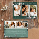 Emerald Greenery Vintag Five Foto Collage Feiertagskarte<br><div class="desc">Willkommen in unserem bezaubernden Emerald Greenery Vintag Five Foto Collage Holiday Card Design, wo Vintager Charme und moderne Eleganz aufeinander treffen. Dieses Design besticht durch eine faszinierende Aquarellenpflanze und eine subtil elegante Kalligraphie mit einfacher Typografie, die das Wesen traditioneller Gemütlichkeit und rustikaler Hütte einnimmt. Mit einer Touch von Retro-Flair und...</div>