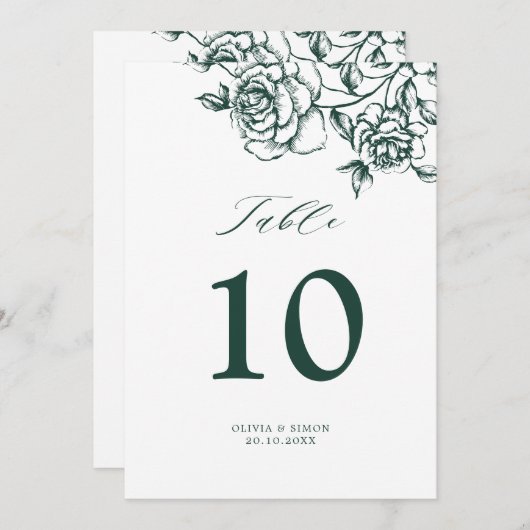 Emerald Greenery Vintage Tischnummer (Vorne/Hinten)