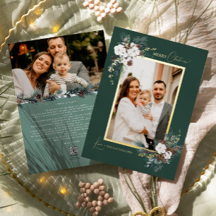 Emerald Greenery Vintage Weihnachten Zwei Fotos Folien Feiertagskarte