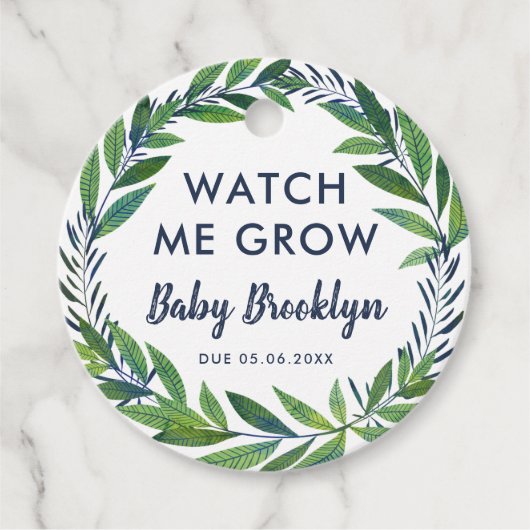 Emerald Greenery Watch Me Grow Baby Shower Geschenkanhänger (Vorderseite)