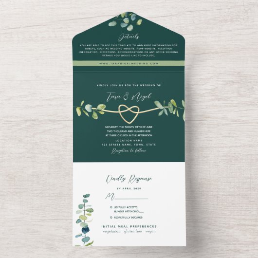 Emerald Greenery Wedding All In One Einladung (Innen Boden)