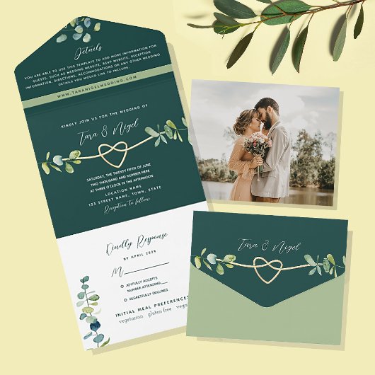 Emerald Greenery Wedding All In One Einladung