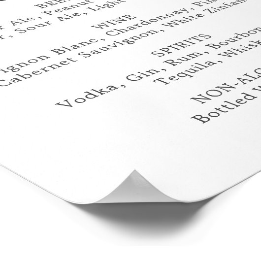 Emerald Greenery Wedding Drinks Menü-Zeichen Poster (Ecke)