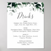 Emerald Greenery Wedding Drinks Menü-Zeichen Poster (Vorne)
