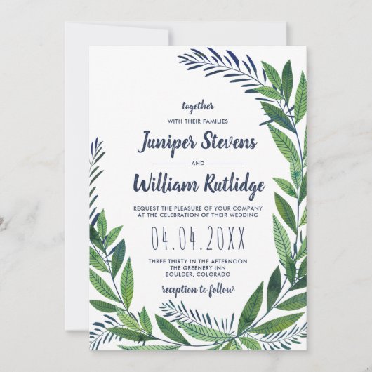 Emerald Greenery Wedding Einladung (Vorderseite)