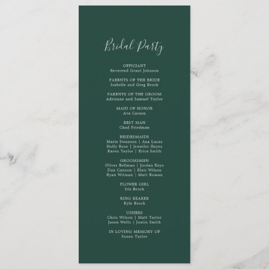 Emerald Greenery Wedding Program Programm (Rückseite)