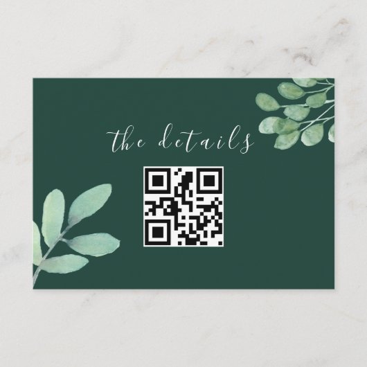 Emerald Greenery Wedding QR Code Begleitkarte (Vorderseite)