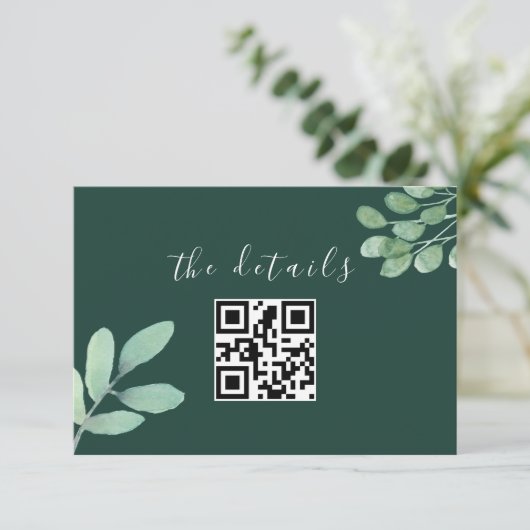Emerald Greenery Wedding QR Code Begleitkarte (Stehend Vorderseite)
