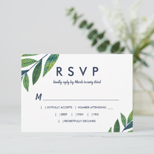 Emerald Greenery Wedding RSVP (Stehend Vorderseite)