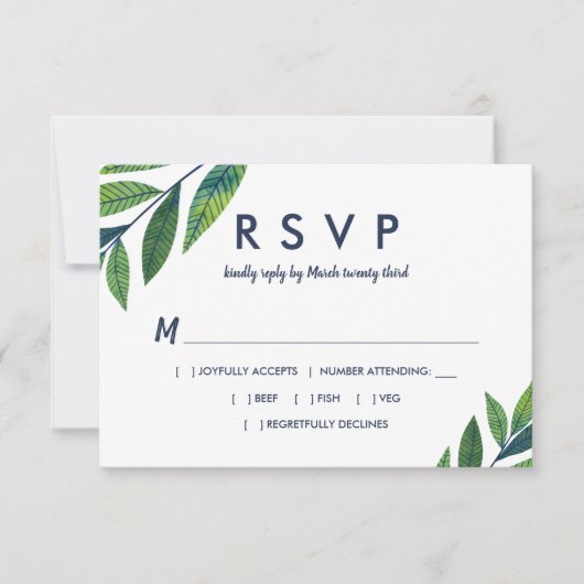 Emerald Greenery Wedding RSVP Karte (Vorderseite)