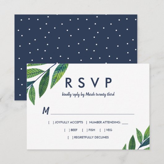 Emerald Greenery Wedding RSVP Karte (Vorne/Hinten)