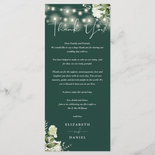 Emerald Greenery Wedding Vielen Dank Platzkarte Menükarte (Vorderseite)