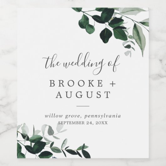 Emerald Greenery Wedding Weinetikett (Einzelnes Label)