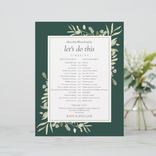 Emerald Greenery Wedding Zeitplan Timeline (Stehend Vorderseite)