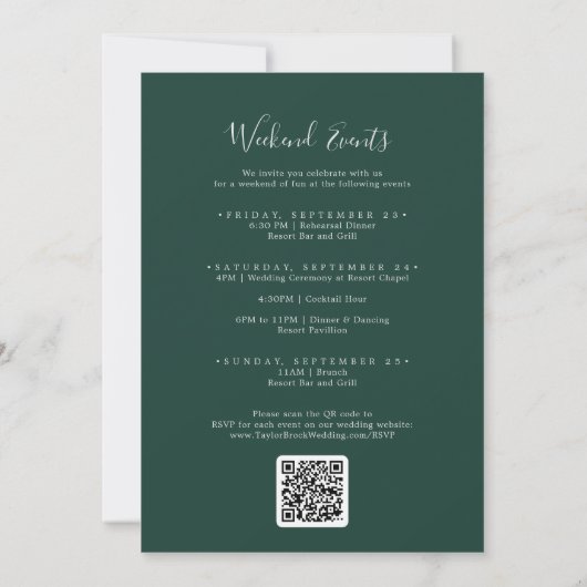 Emerald Greenery Weekend Events QR Code Wedding Einladung (Rückseite)