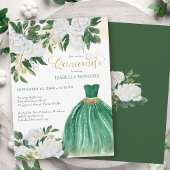 Emerald Greenery White Peony Princess Quinceanera Einladung