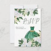 Emerald Greenery White Peony Quinceanera Princess RSVP Karte (Vorderseite)