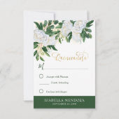 Emerald Greenery White Peony Quinceanera Princess RSVP Karte (Rückseite)