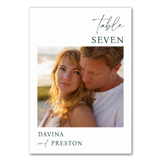 Emerald Greenn Script MINIMAL FOTO Tischnummer (Rückseite)