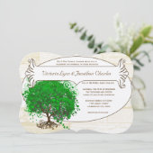 Emerald Heart Leaf Tree Barn Wood Wedding Einladung (Stehend Vorderseite)