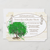 Emerald Heart Leaf Tree Barn Wood Wedding Einladung (Vorderseite)